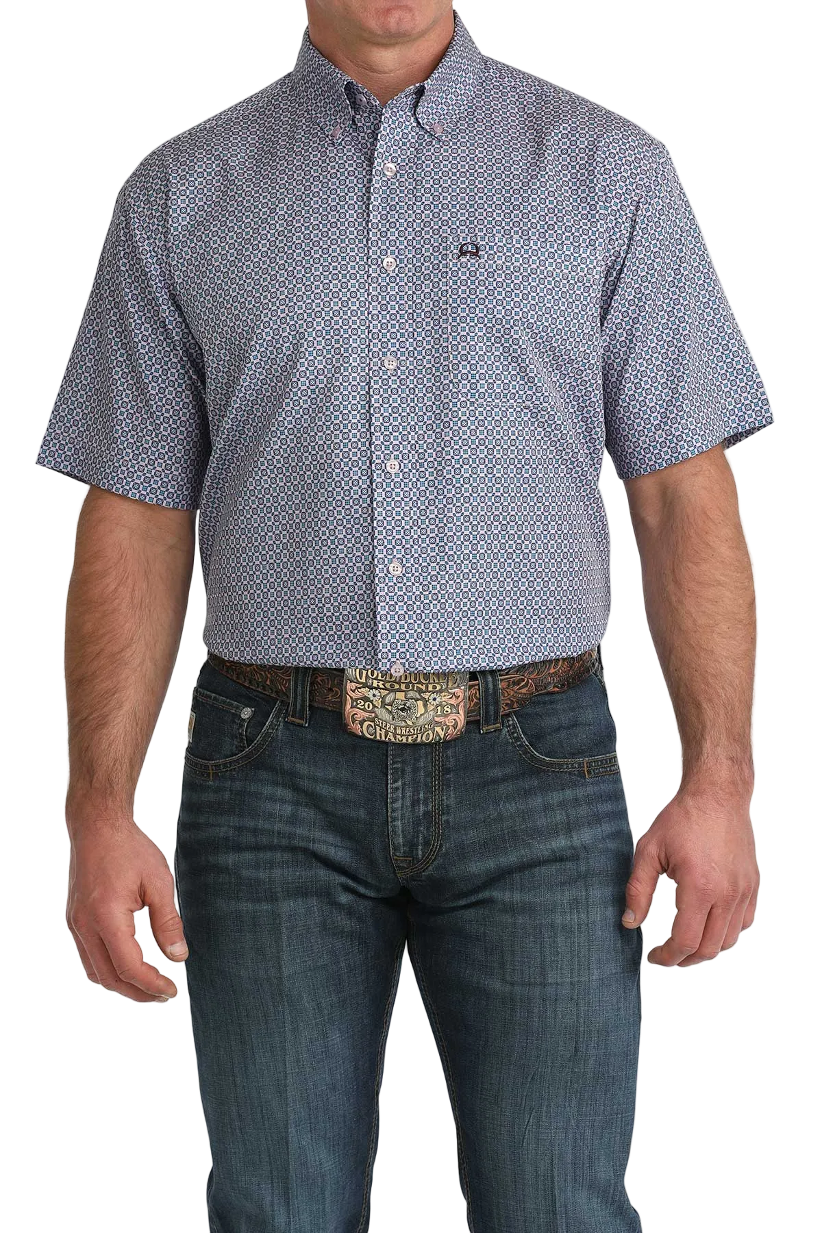 CINCH MENS SHORT SLEEVE PRINT ARENAFLEX SHIRT - PURPLE