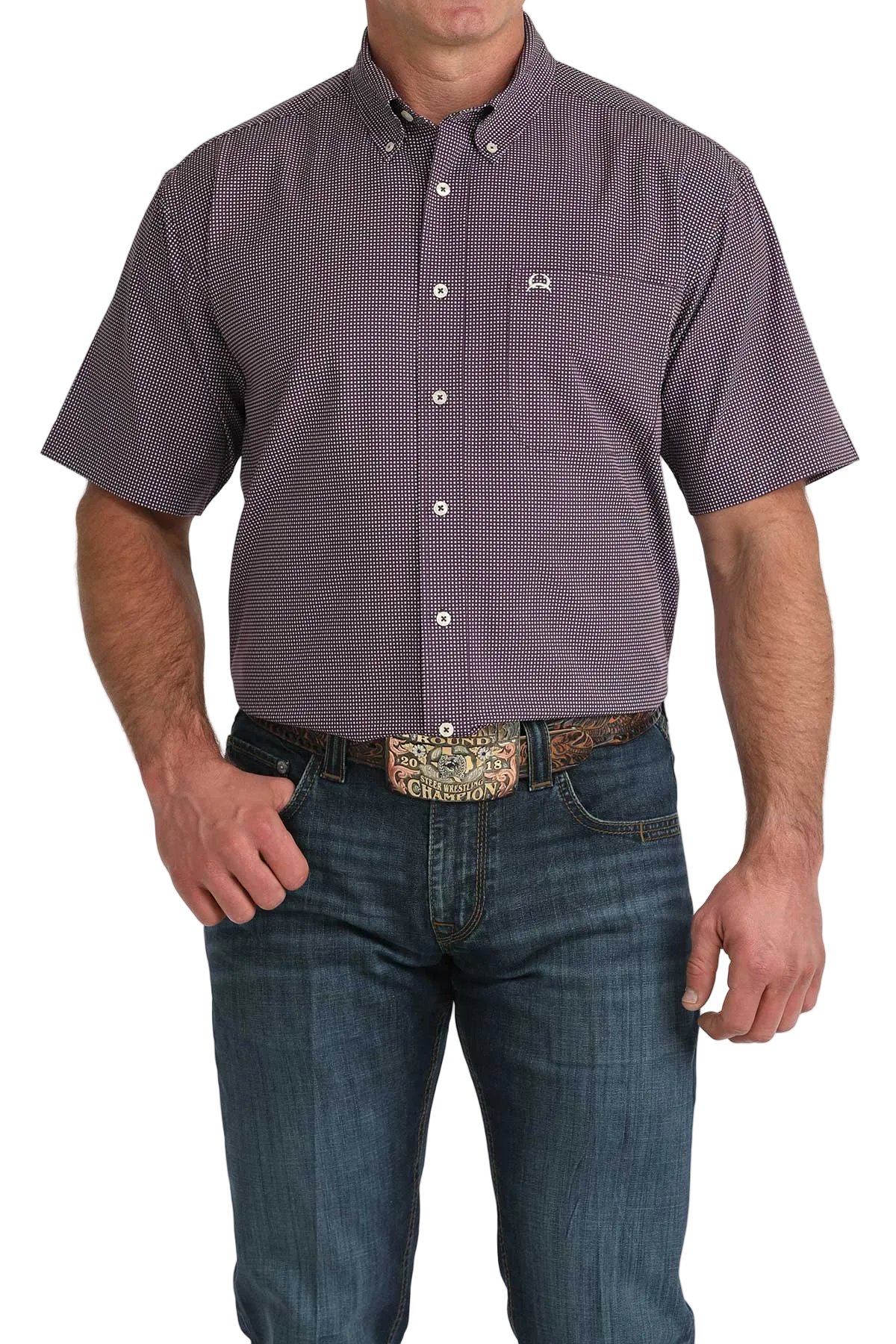 CINCH MENS SHORT SLEEVE PRINT ARENAFLEX SHIRT - PURPLE