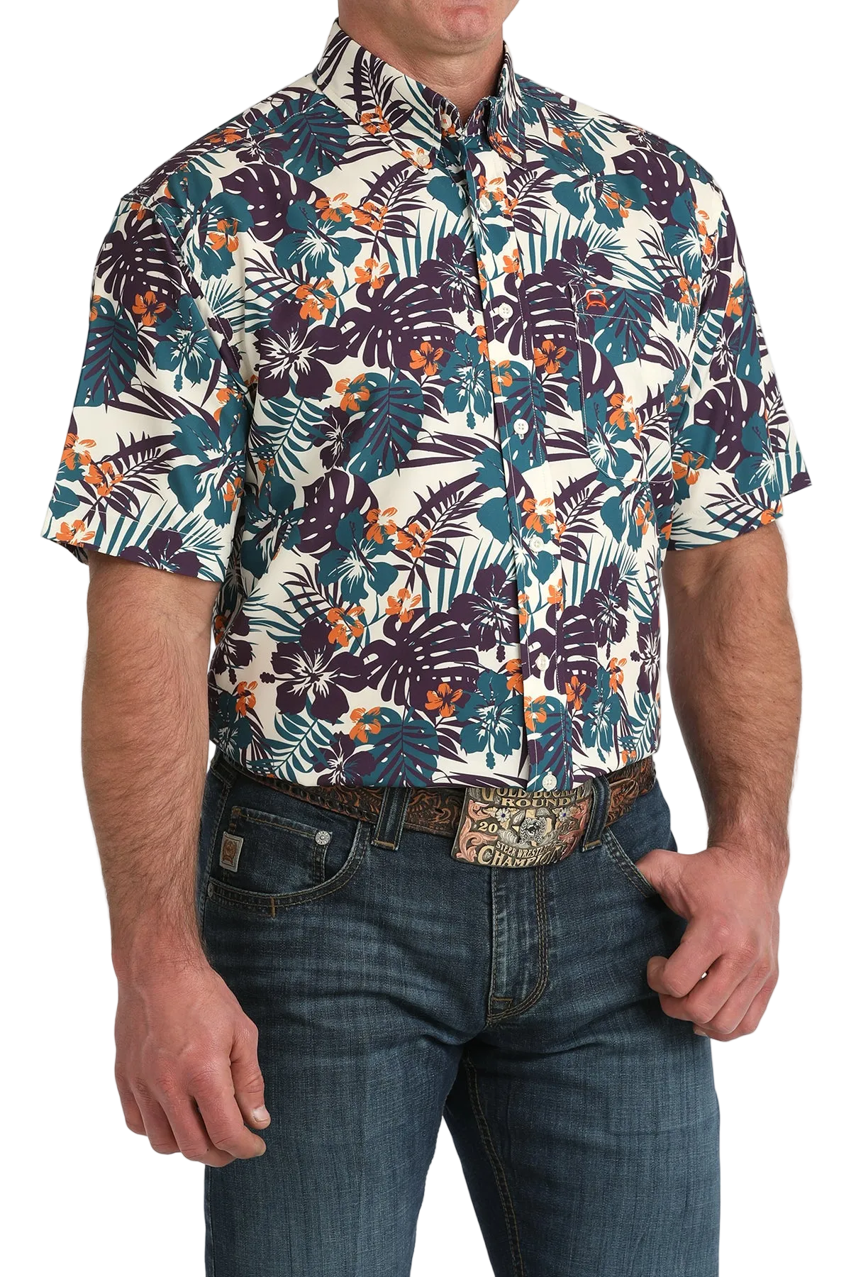 CINCH MENS SHORT SLEEVE PRINT ARENAFLEX SHIRT - WHITE