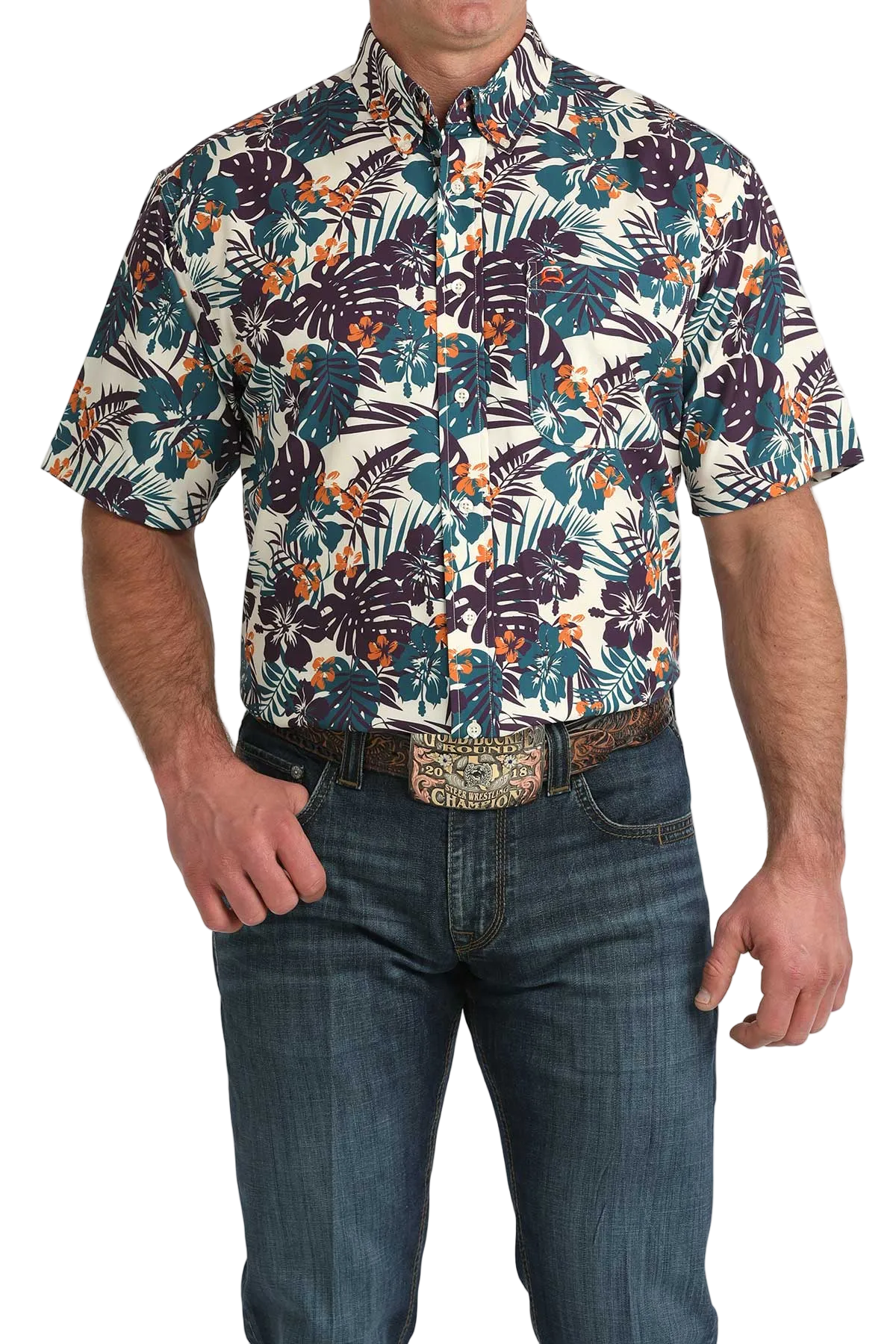 CINCH MENS SHORT SLEEVE PRINT ARENAFLEX SHIRT - WHITE