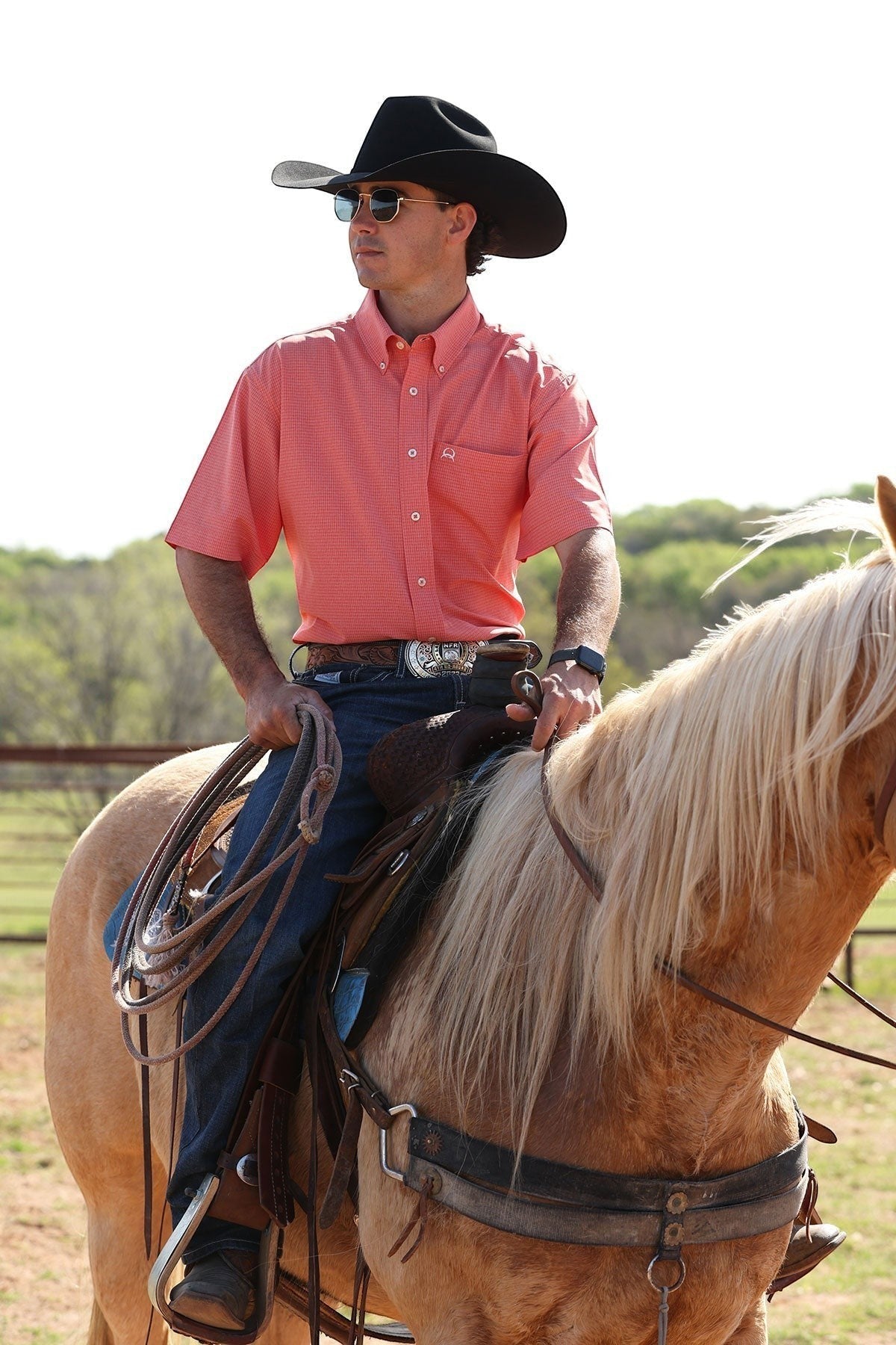 Go West Supply men's red plaid short sleeve button-down shirt with a classic collar and tailored fit.