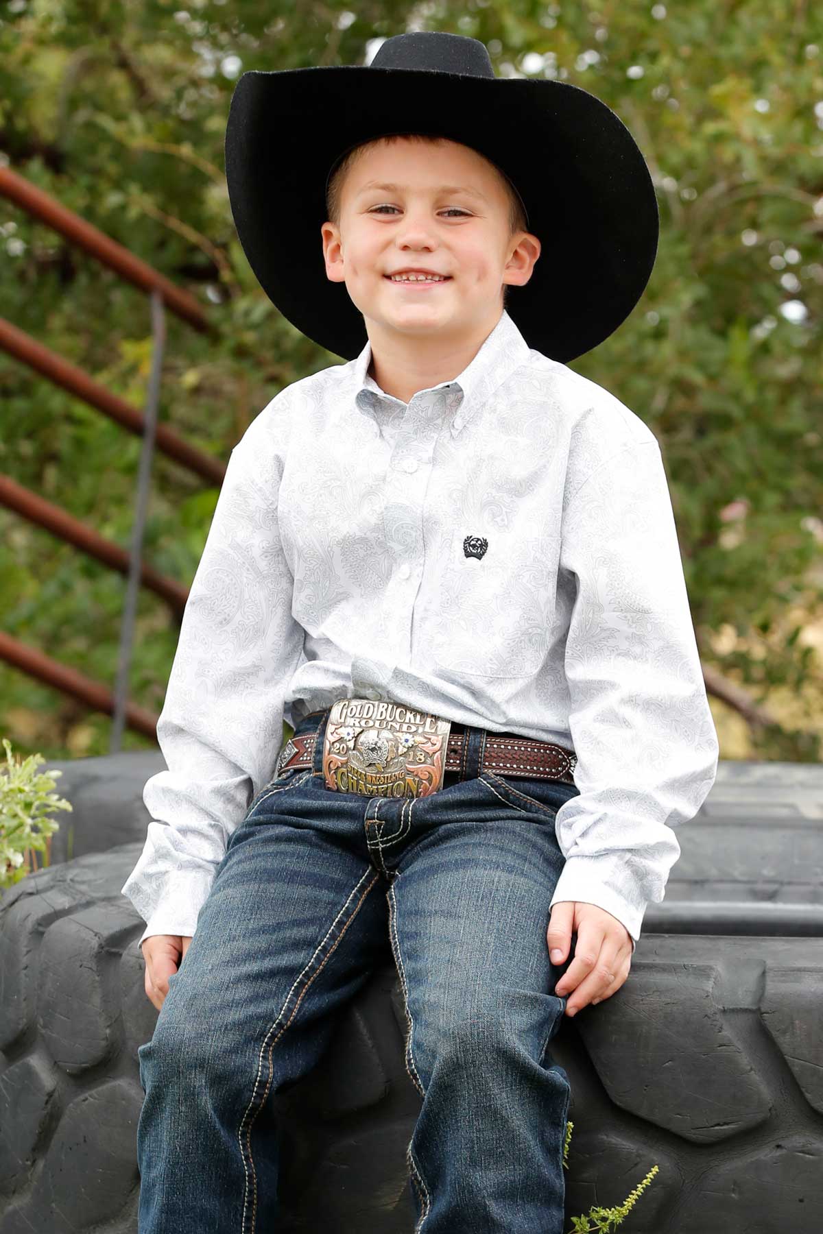 CINCH BOYS LONG SLEEVE PRINT SHIRT - WHITE
