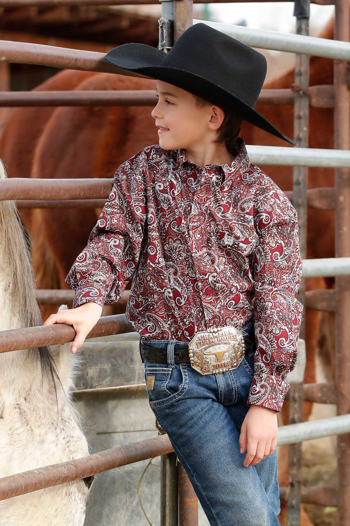 CINCH BOY'S PRINT SHIRT - BURGUNDY**FINAL SALE**