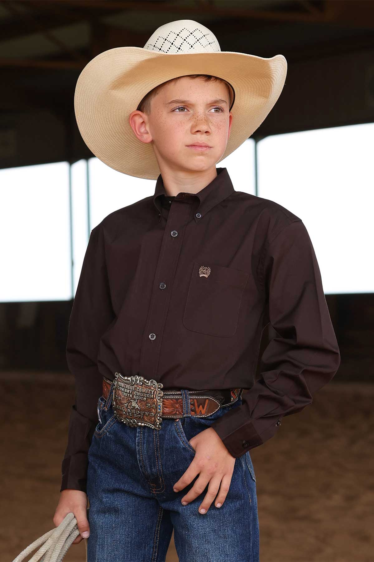 CINCH BOYS LONG SLEEVE SOLID SHIRT - BROWN