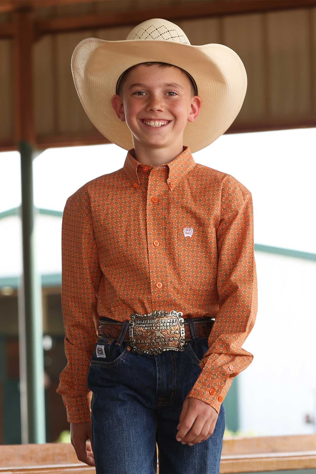 CINCH BOYS LONG SLEEVE PRINT SHIRT - ORANGE