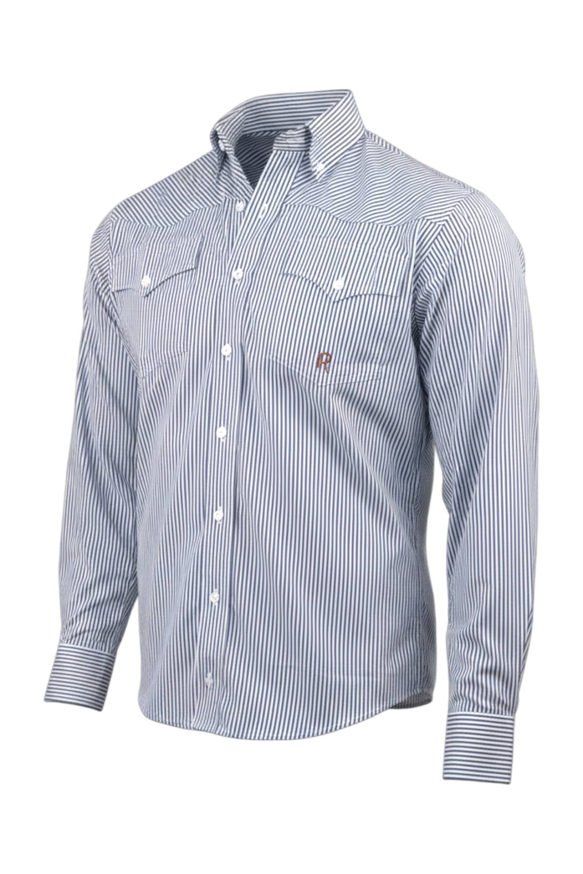 Front of a light blue patterned long sleeve button-down shirt on a transparent background