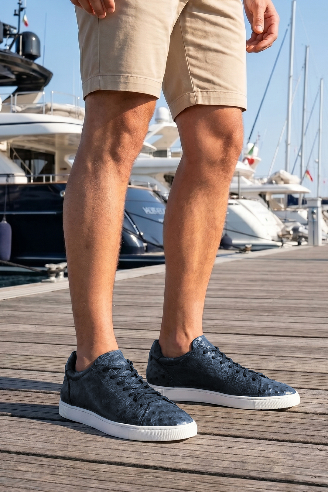 Go West Supply The McCrae Leather Sneaker - Dark Navy Ostrich