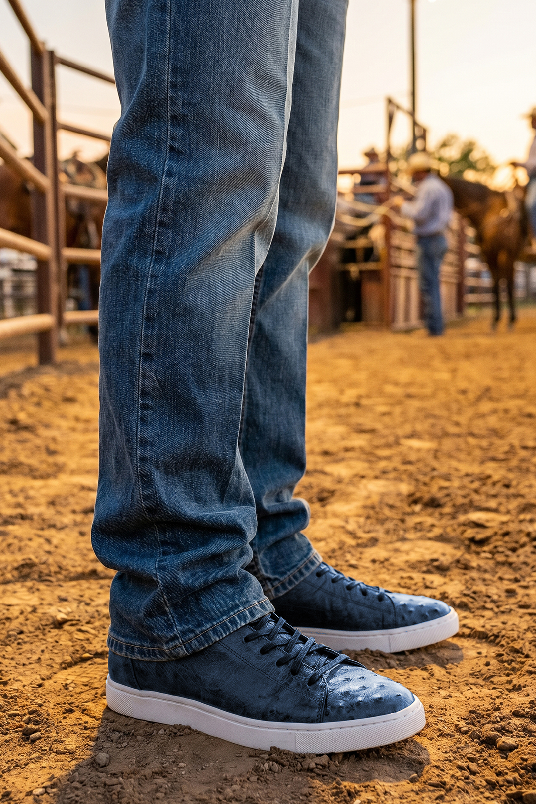 Go West Supply The McCrae Leather Sneaker - Dark Navy Ostrich