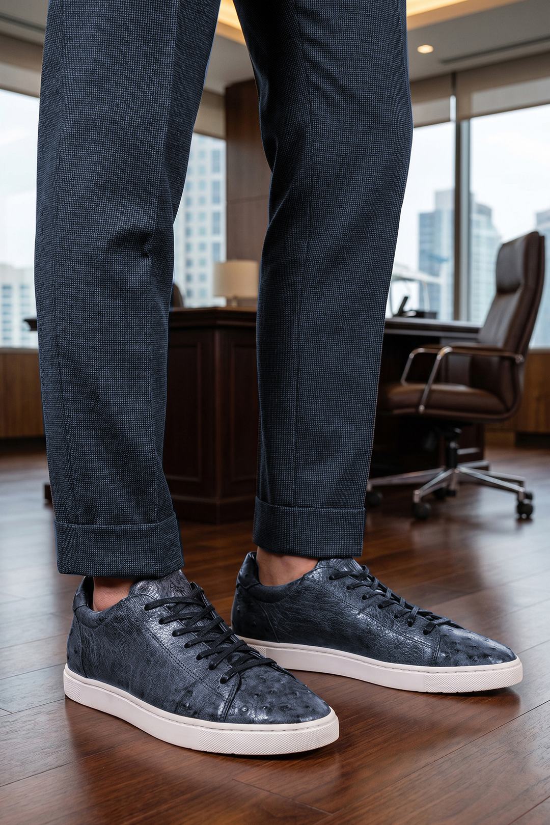 Go West Supply The McCrae Leather Sneaker - Dark Navy Ostrich