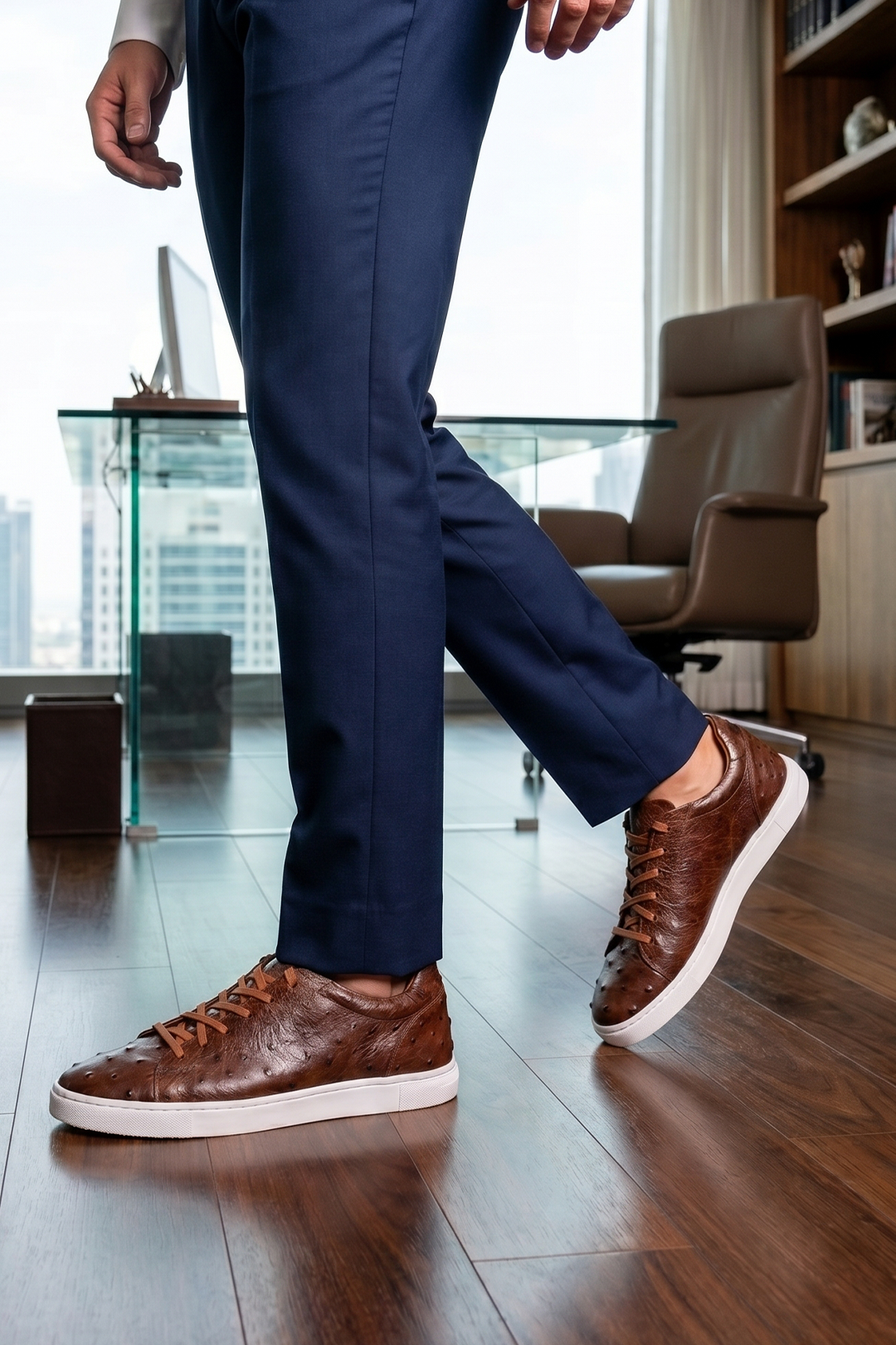 Go West Supply The McCrae Leather Sneaker - Cognac Ostrich