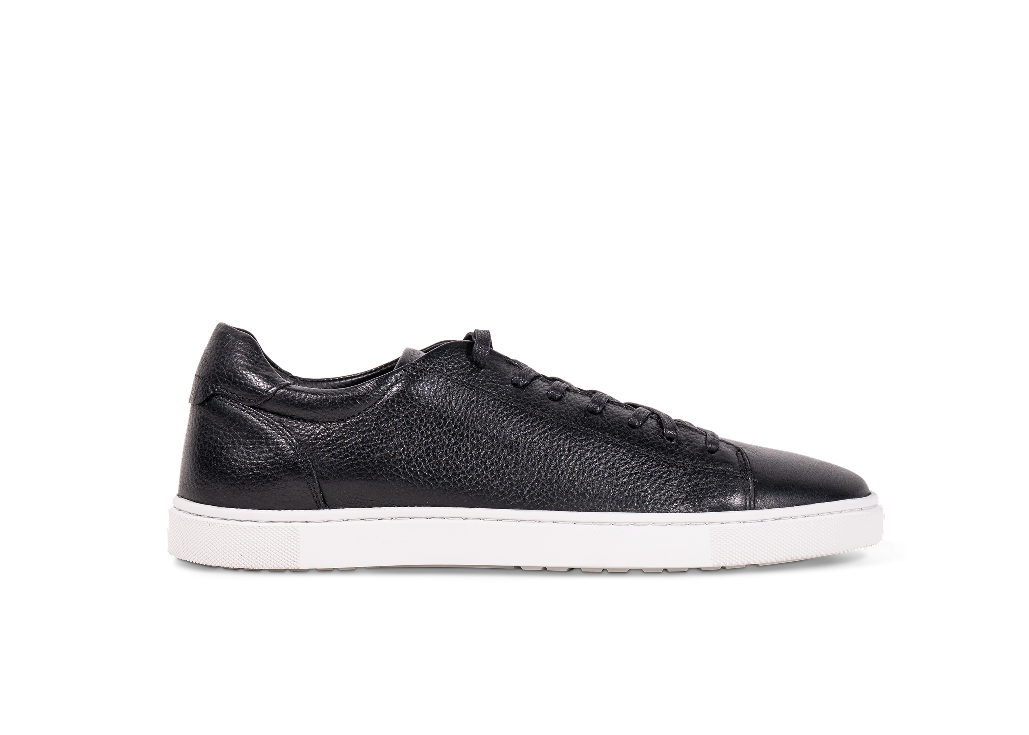 Go West Supply black leather sneaker with a white sole on a white background
