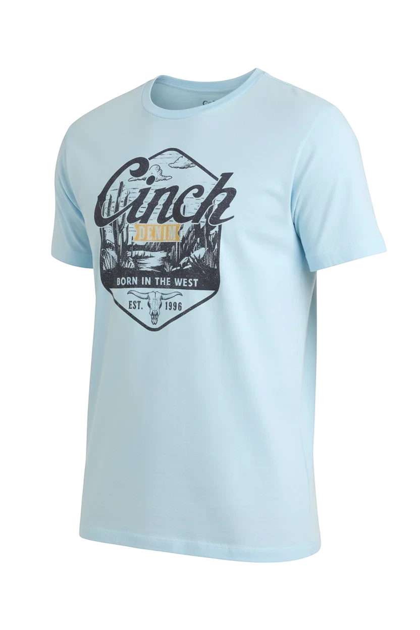 Go West Supply men's light blue short sleeve t-shirt with a bold graphic print on the front.