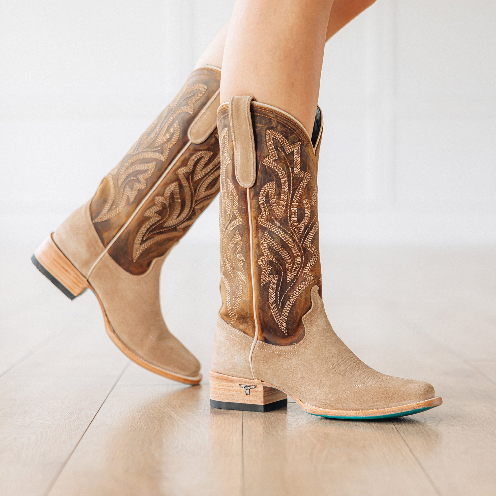 Lane Classic Square Boot - Latte Suede and Burnt Caramel