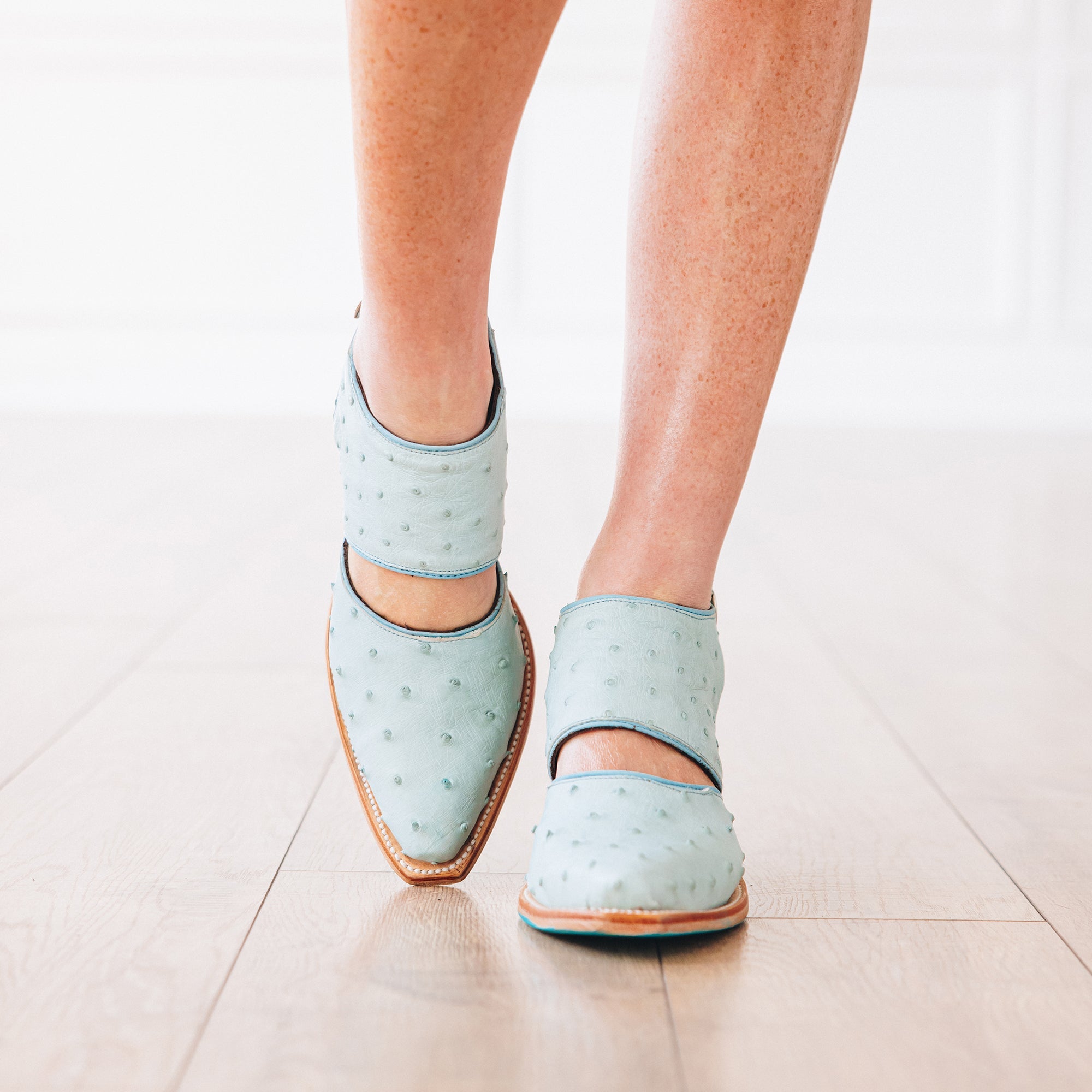 Lane Plain Jane Slingback Mule - Powder Blue Ostrich