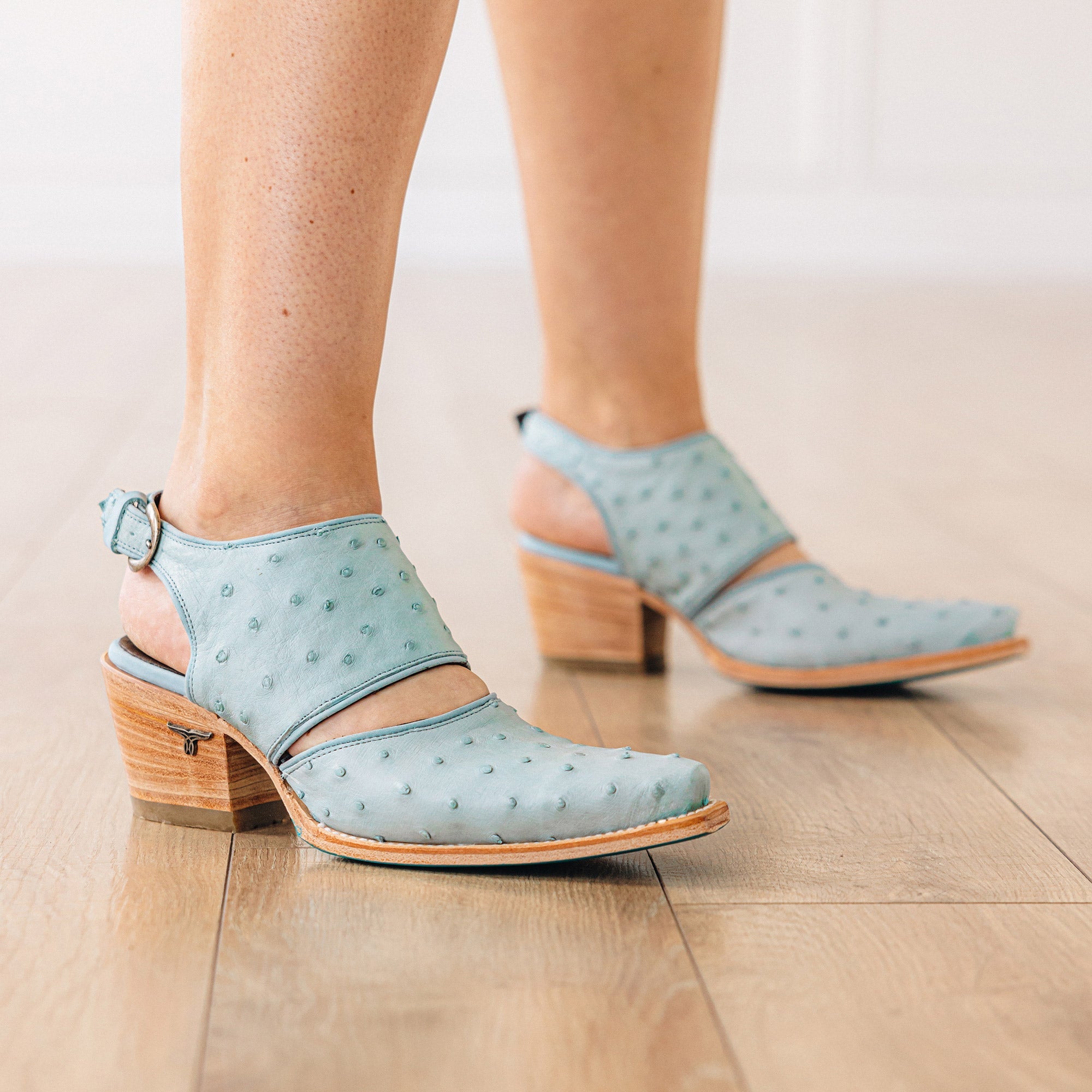 Lane Plain Jane Slingback Mule - Powder Blue Ostrich