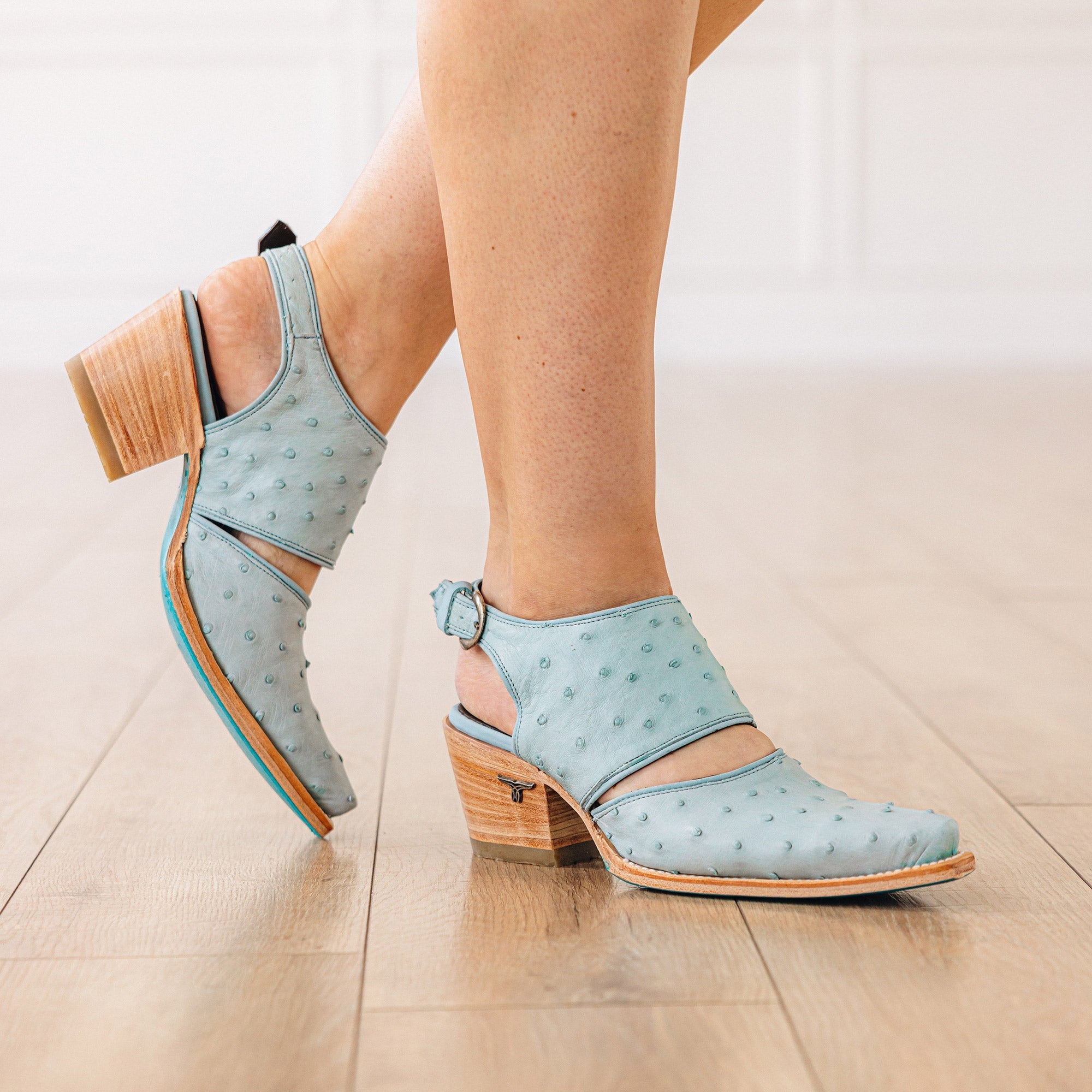 Lane Plain Jane Slingback Mule - Powder Blue Ostrich