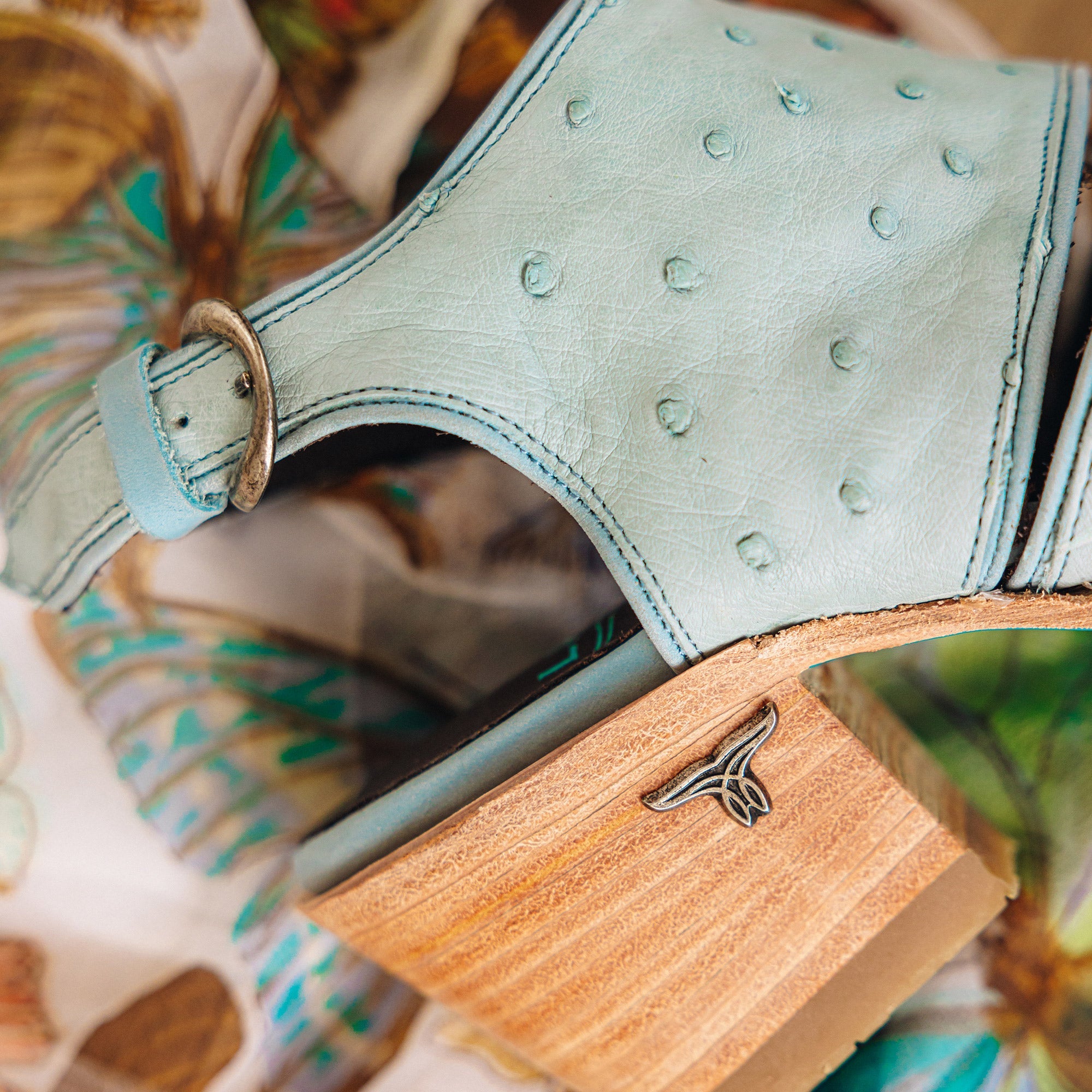 Lane Plain Jane Slingback Mule - Powder Blue Ostrich