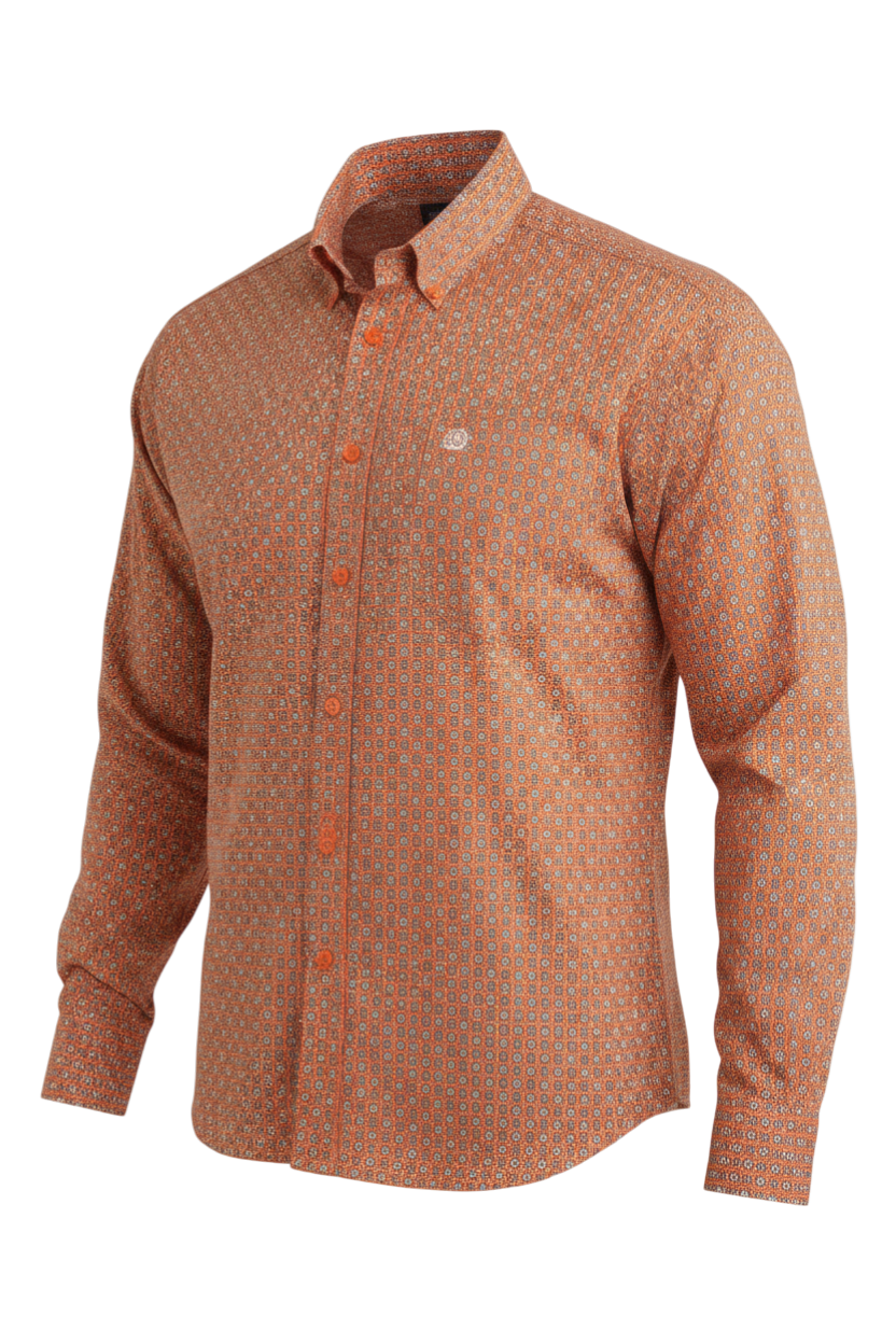 CINCH MENS LONG SLEEVE PRINT SHIRT - ORANGE