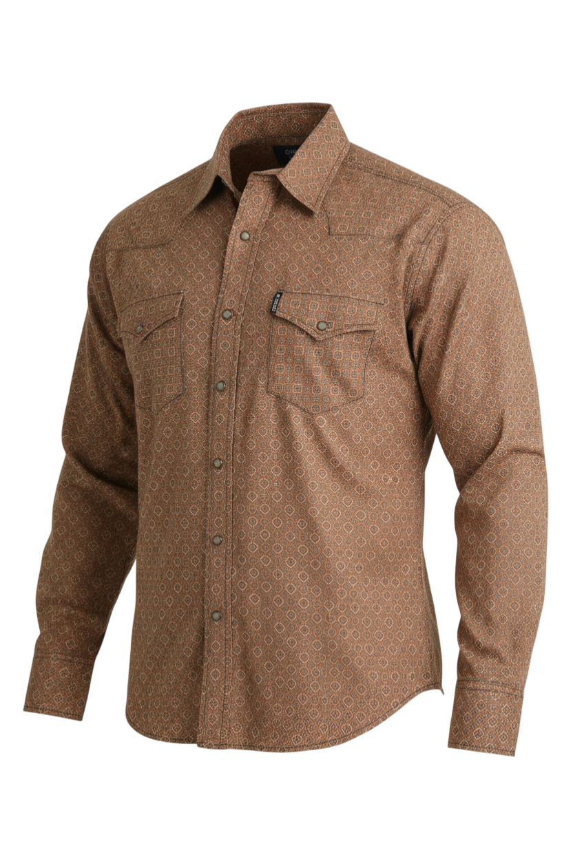 CINCH MENS LONG SLEEVE PRINT WESTERN SHIRT - ORANGE