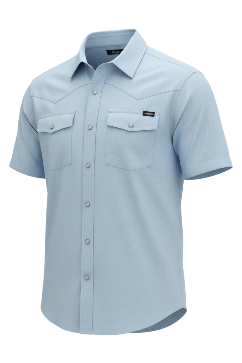 CINCH MENS SHORT SLEEVE CAMP SHIRT - BLUE